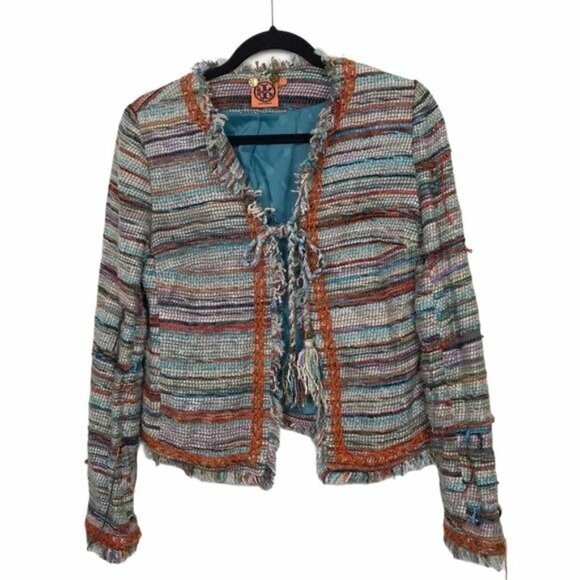 Tory Burch Abageil Yarn Knit Textured Tweed Jacket Size 4 - Picture 1 of 14